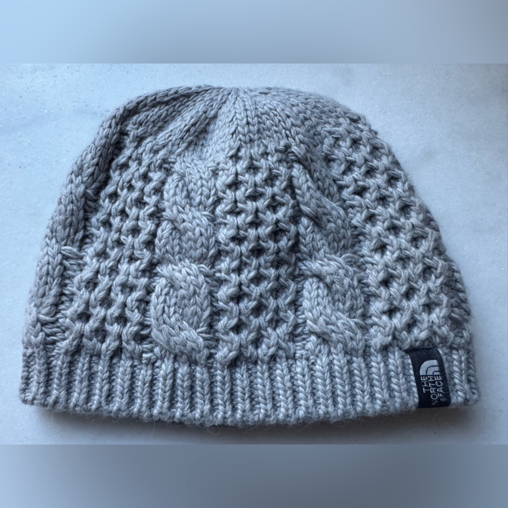 The North Face Light Gray Cable Knit Beanie